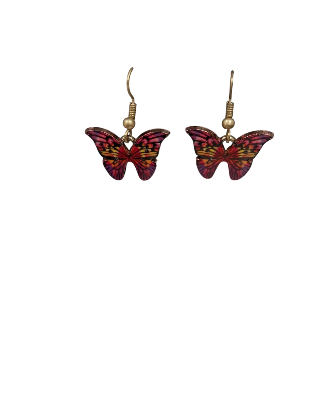 Handmade Butterfly Dangle/Drop Earrings - Pink, Yellow And Orange